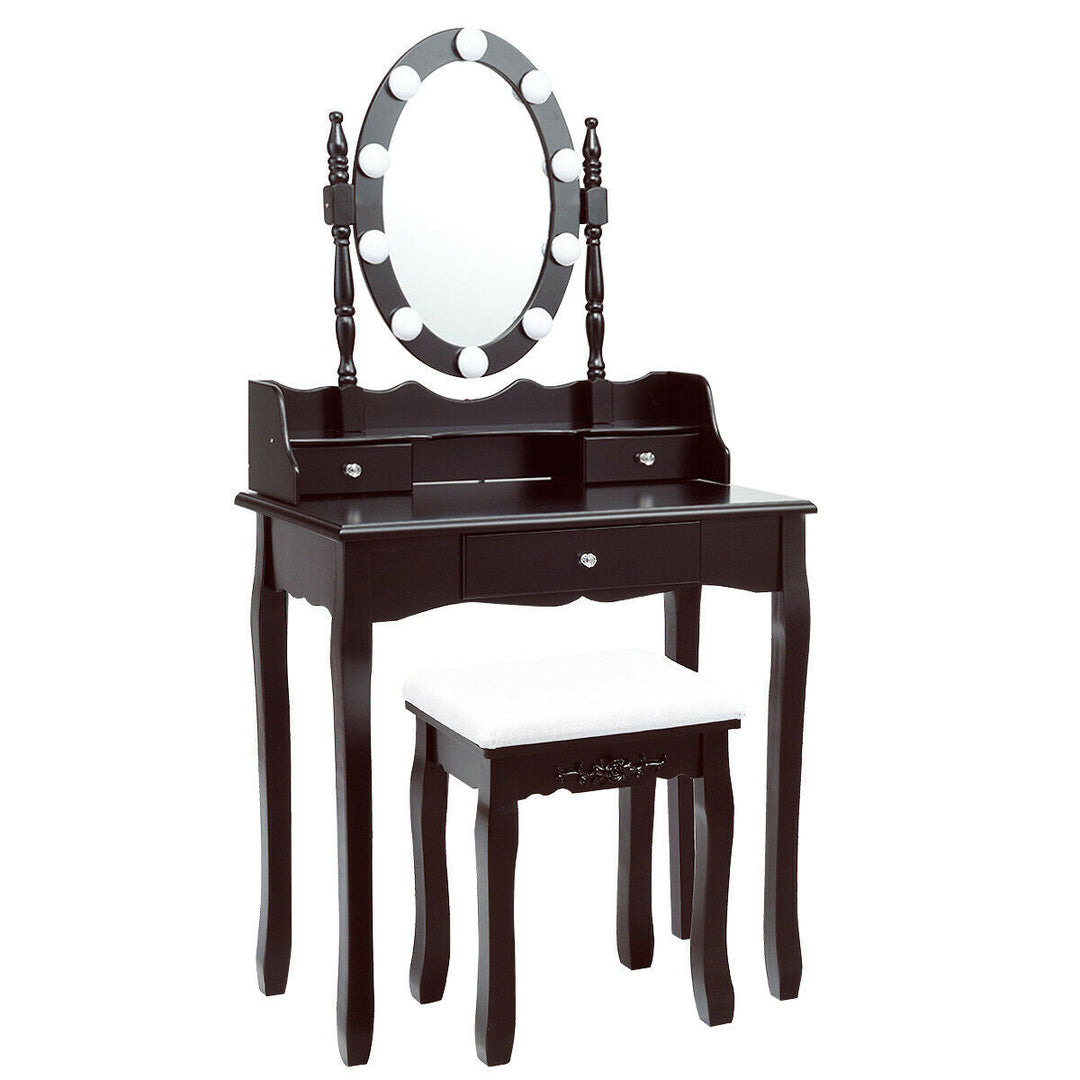 Oval Mirror Vanity Set with 10 LED Dimmable Bulbs and 3 Drawers