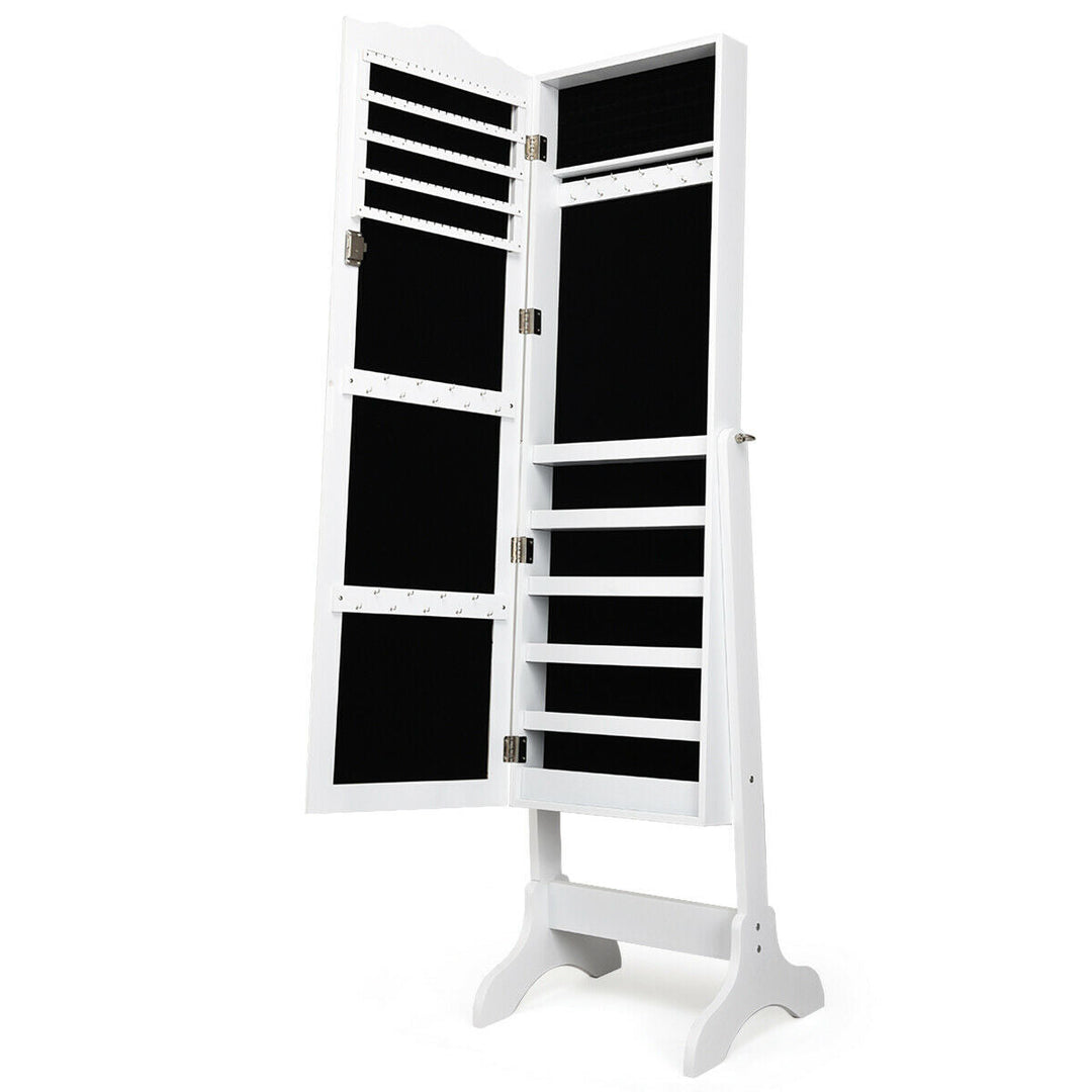 Mirrored Lockable Jewelry Cabinet Armoire Organizer Storage Box