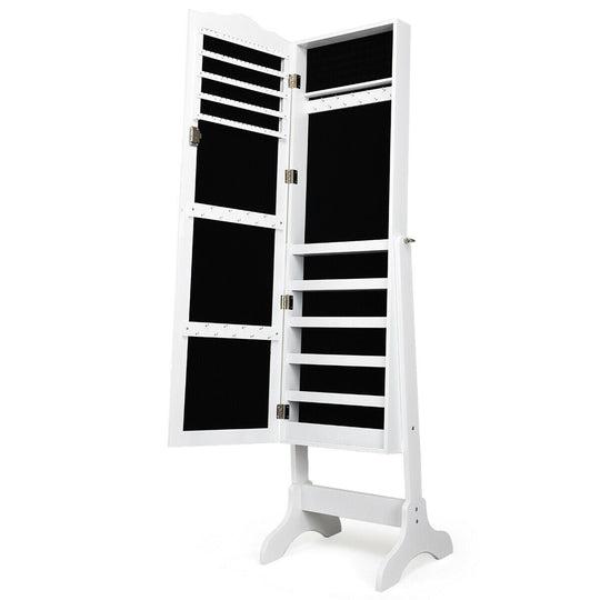 Mirrored Lockable Jewelry Cabinet Armoire Organizer Storage Box