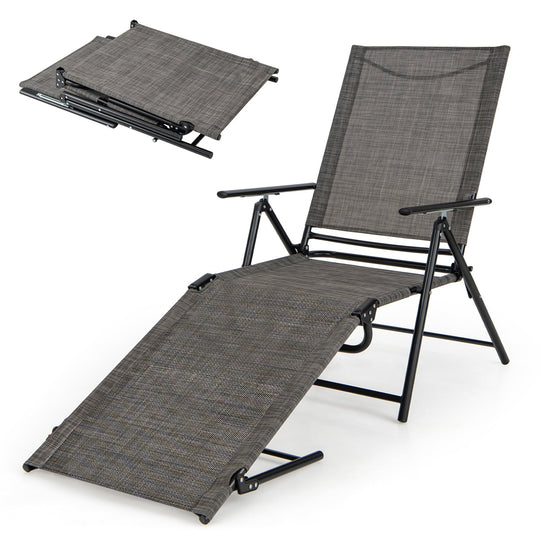 Patio Folding Chaise Lounge Chairs Recliner with 6-Level Backrest-Brown