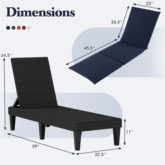 Patio Lounge Chair 3-Position Adjustable Backrest and Cushion