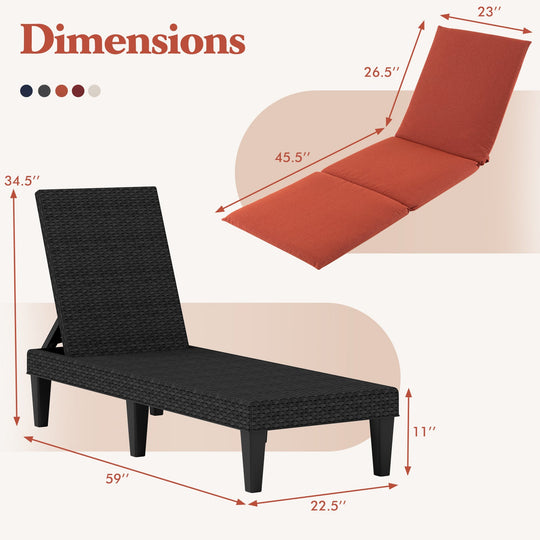 Patio Lounge Chair 3-Position Adjustable Backrest and Cushion