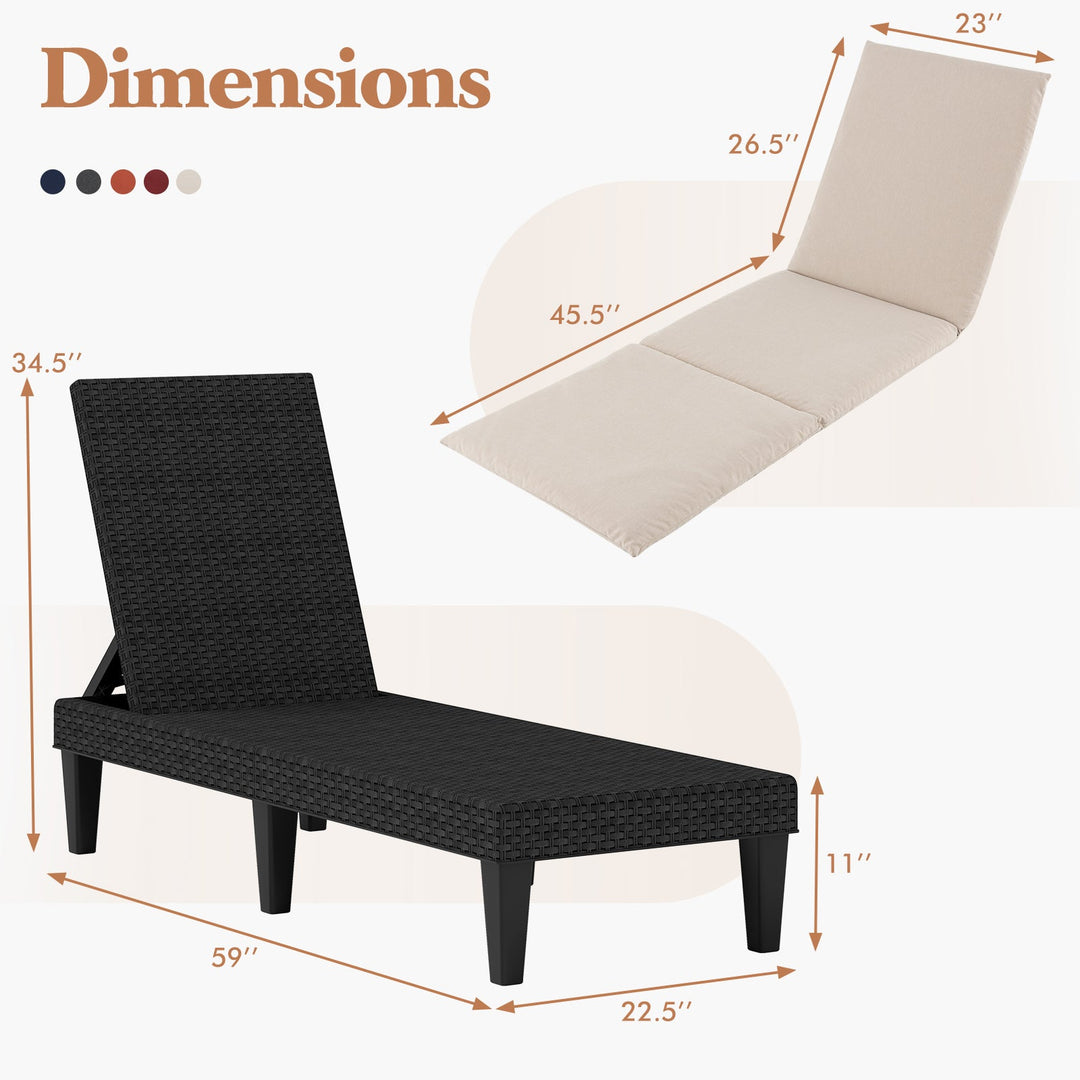 Patio Lounge Chair 3-Position Adjustable Backrest and Cushion