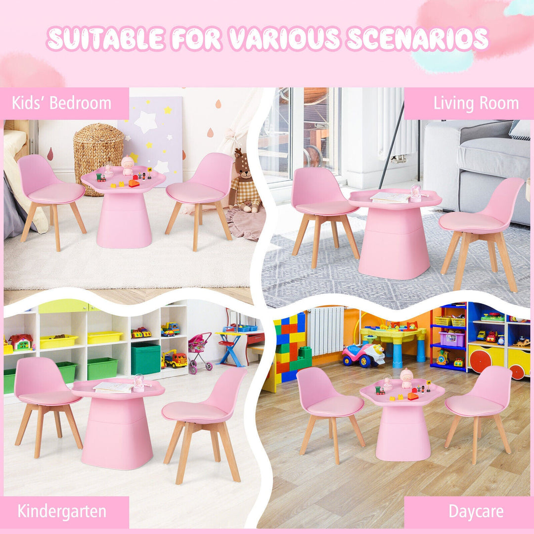 Wooden Kids Activity Table and Chairs Set with Padded Seat-Pink