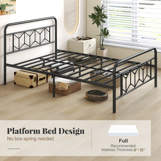 Platform Bed with High Headboard and Snap Lock Metal Slats