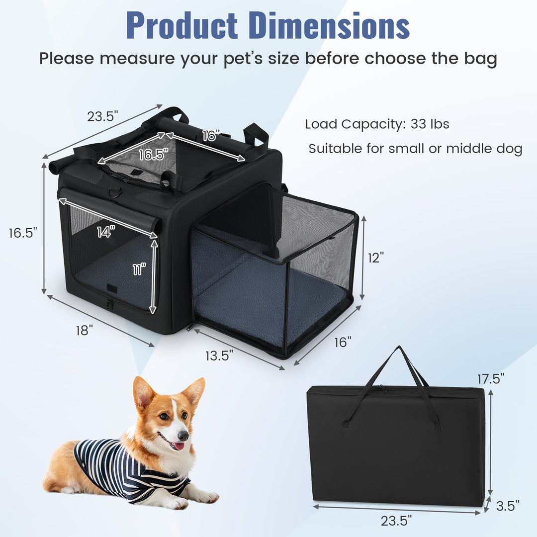Portable Foldable Pet Carrying Bag with 2 Openings and Comfy Cushion-S