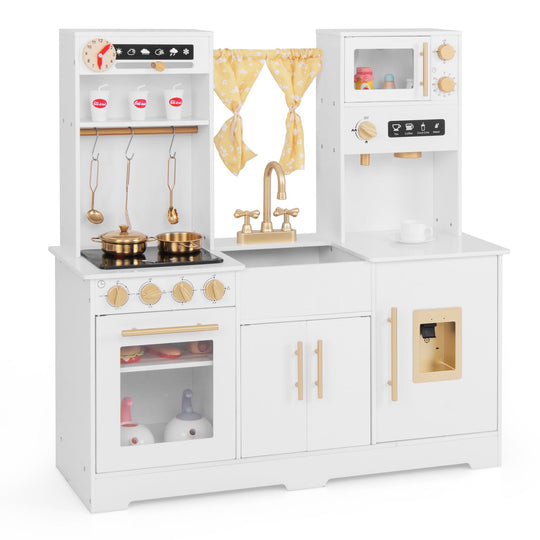 Pretend Play Kitchen for Kids with Coffee Maker-White