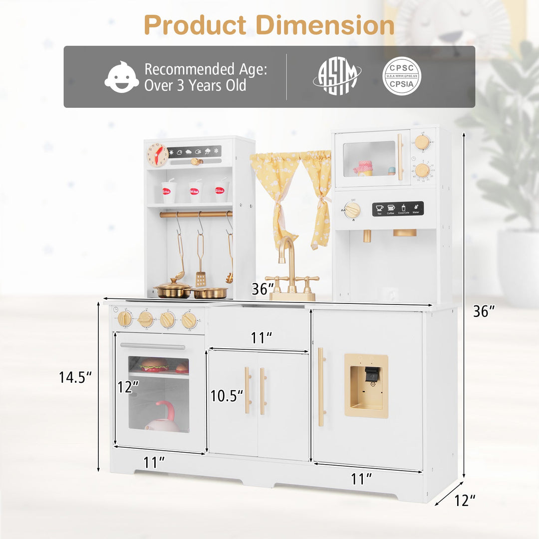Pretend Play Kitchen for Kids with Coffee Maker-White