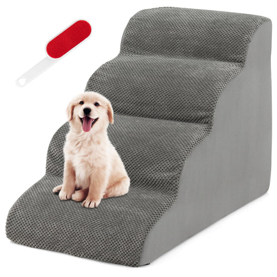 4-Tier Foam Dog Steps with Non-Slip Surface & Washable Cover
