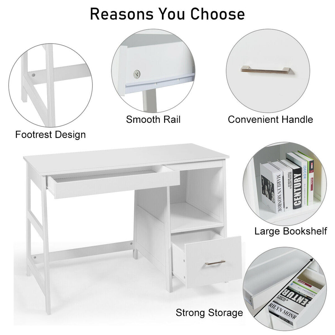 47.5 Inch Modern Home Computer Desk with 2 Storage Drawers