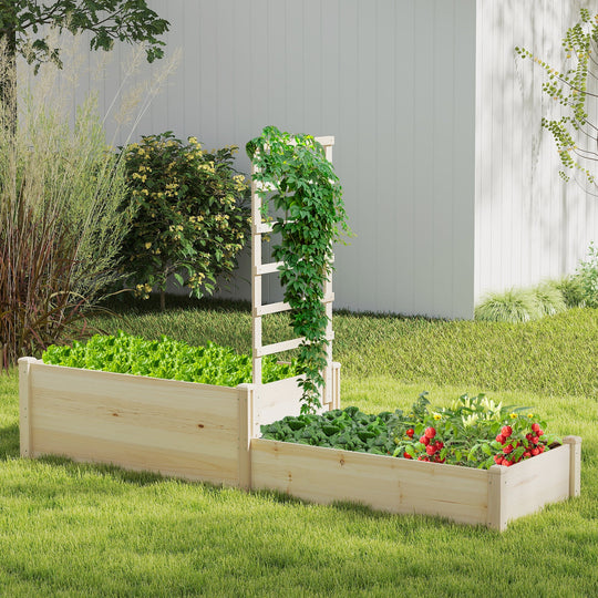 Raised Garden Bed with Trellis 87 Inch Wooden Elevated Planter with 2 Planter Boxes-Natural