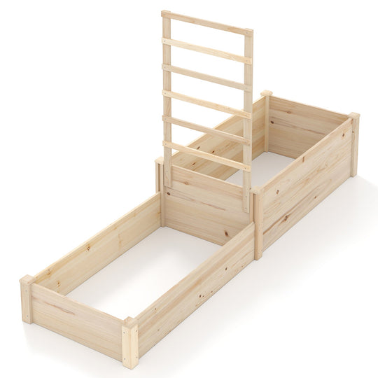 Raised Garden Bed with Trellis 87 Inch Wooden Elevated Planter with 2 Planter Boxes-Natural