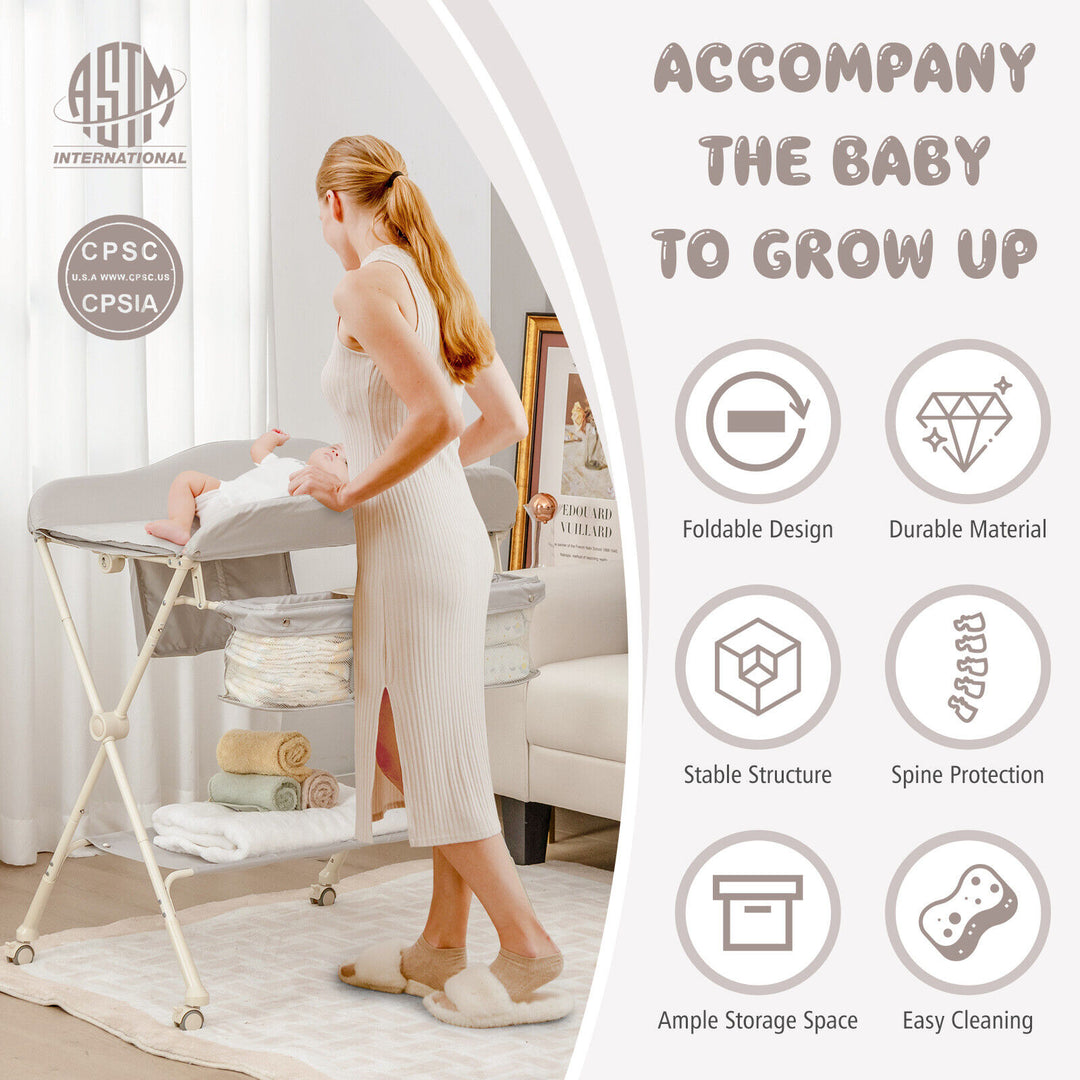 Baby Diaper Changing Table with Water Basin Wheel-Gray