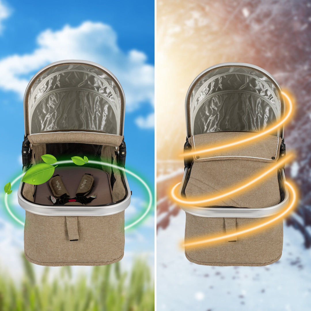 Folding Aluminum Baby Stroller Baby Jogger with Diaper Bag-Beige