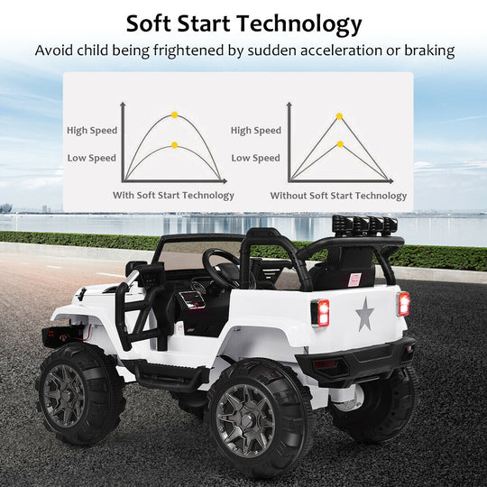 12V Kids Remote Control Riding Truck Car with LED Lights-White
