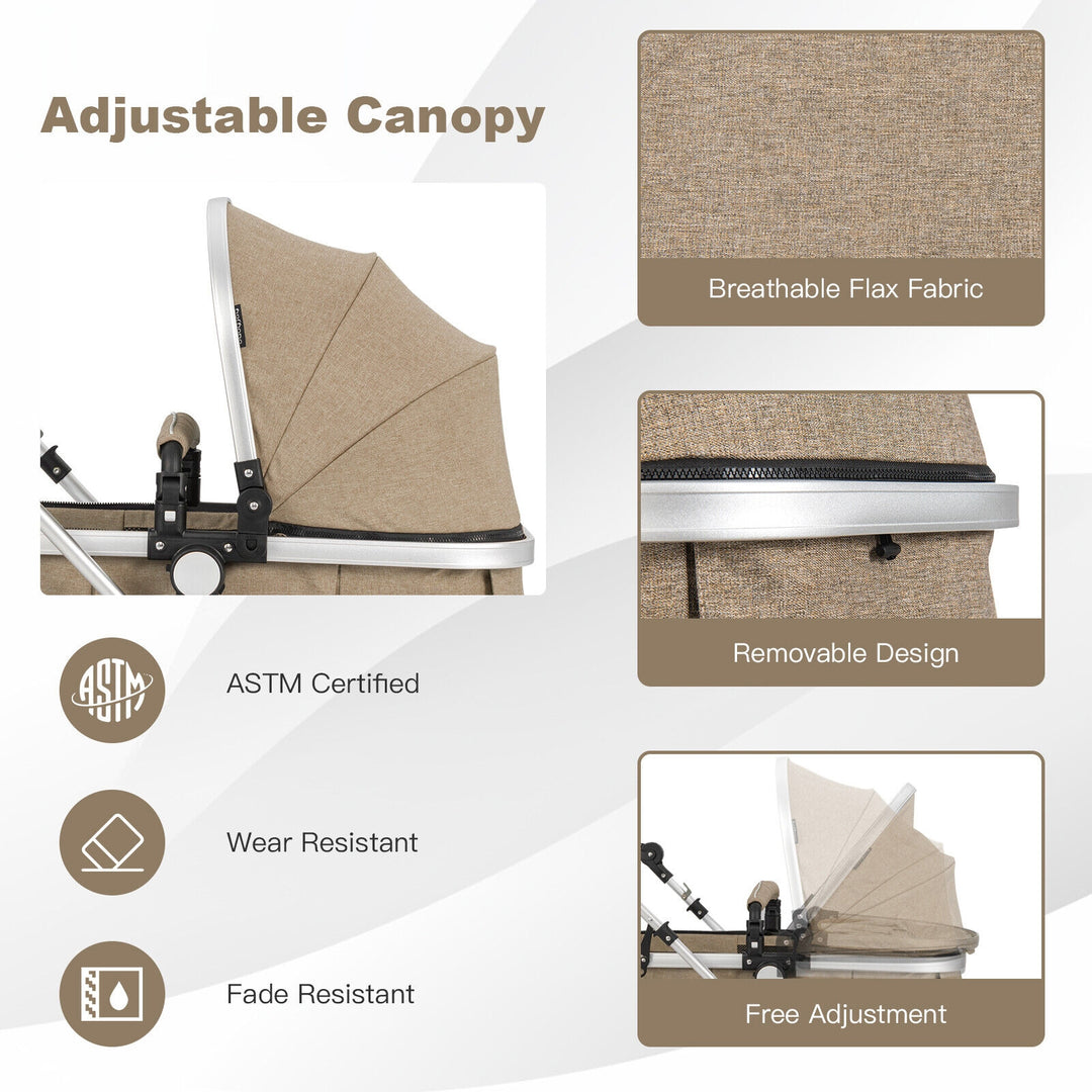 Folding Aluminum Baby Stroller Baby Jogger with Diaper Bag-Beige