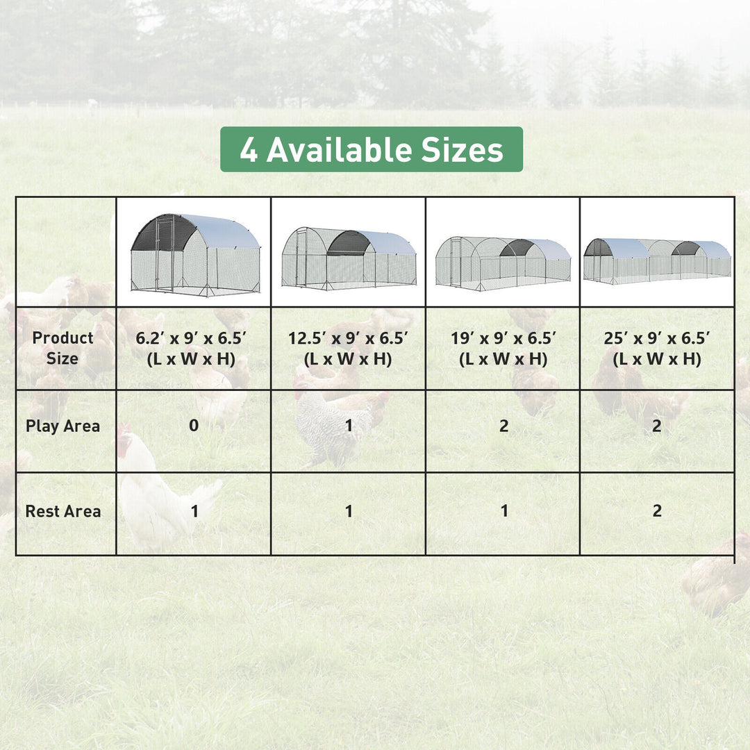 6.2 Feet/12.5 Feet/19 Feet Large Metal Chicken Coop Outdoor Galvanized Dome Cage with Cover-S