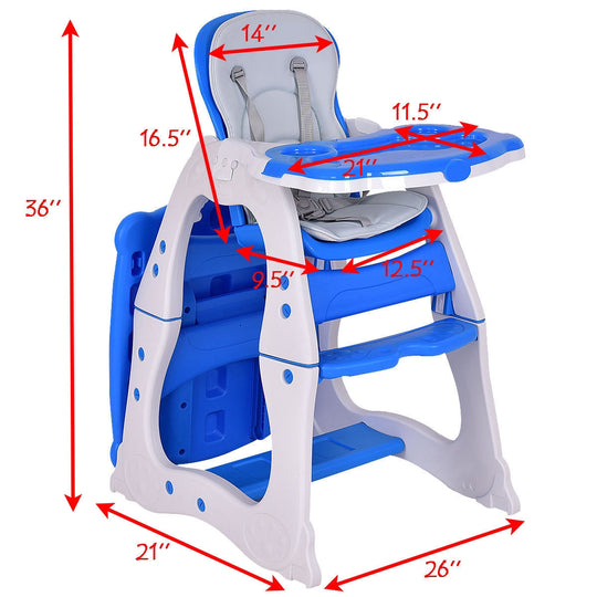 3 in 1 Infant Table and Chair Set Baby High Chair-Blue