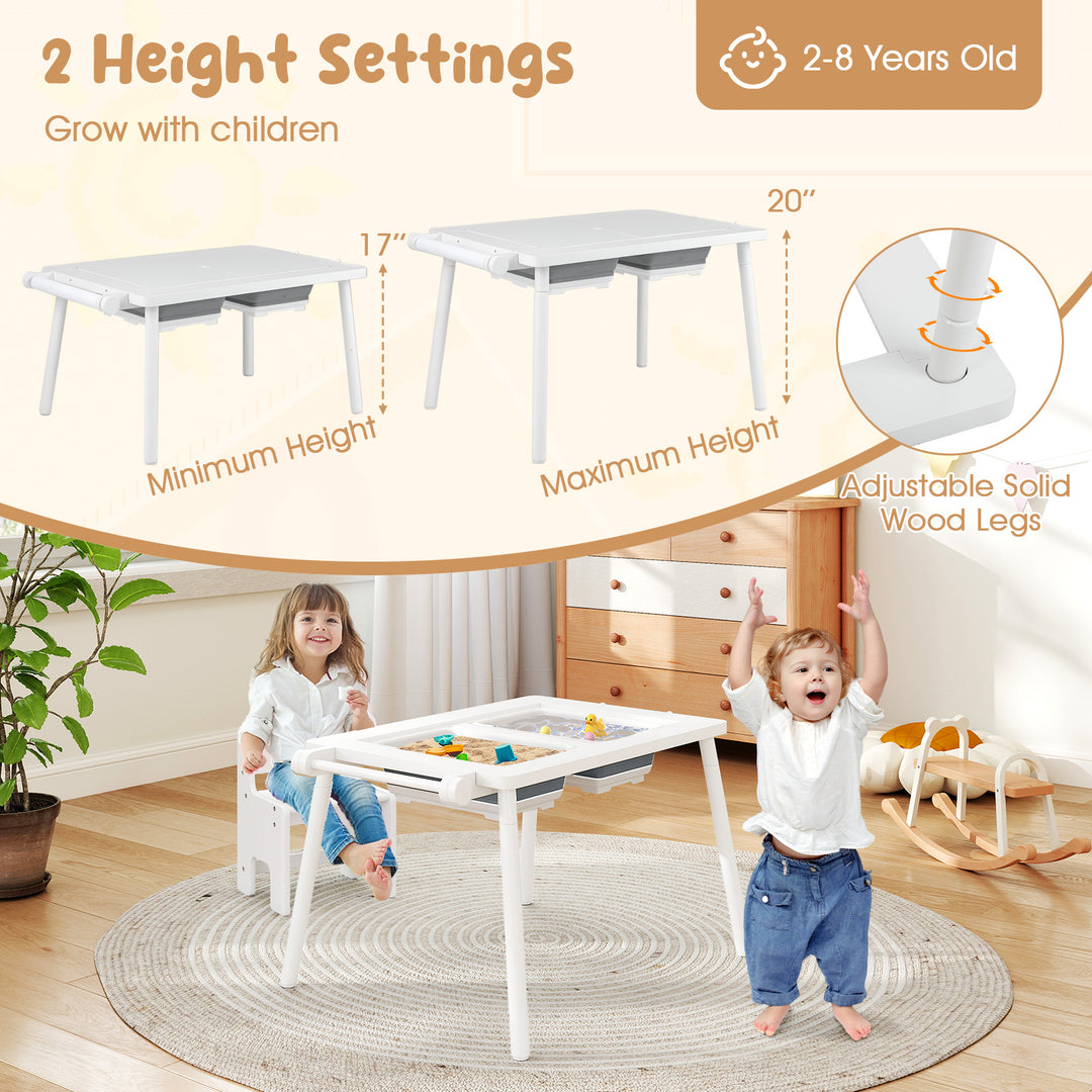 Sensory Table and Chair Set for Kids 2-8 with Foldable Bins-White