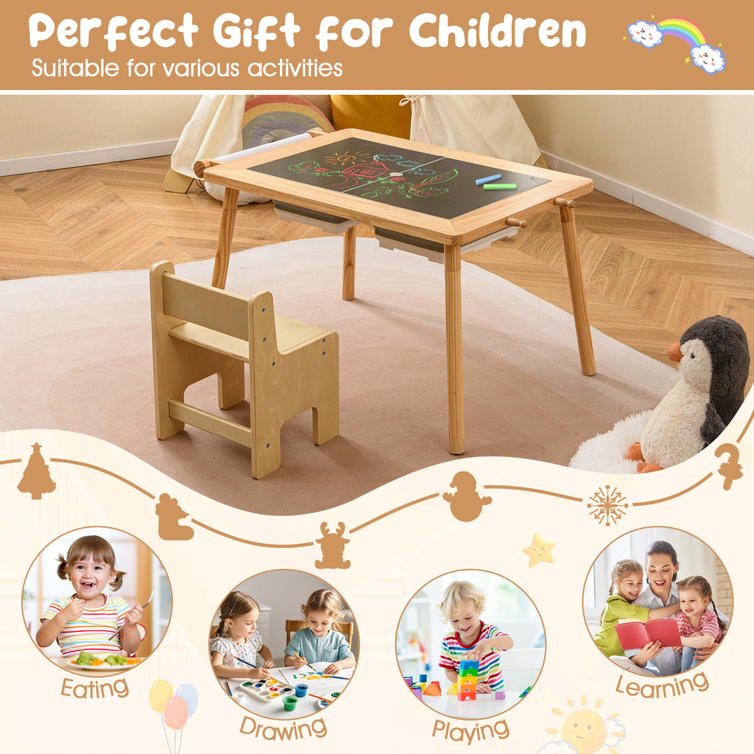 Sensory Table and Chair Set for Kids 2-8 with Foldable Bins-Natural