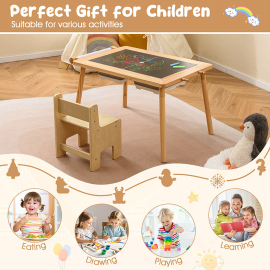Sensory Table and Chair Set for Kids 2-8 with Foldable Bins-Natural