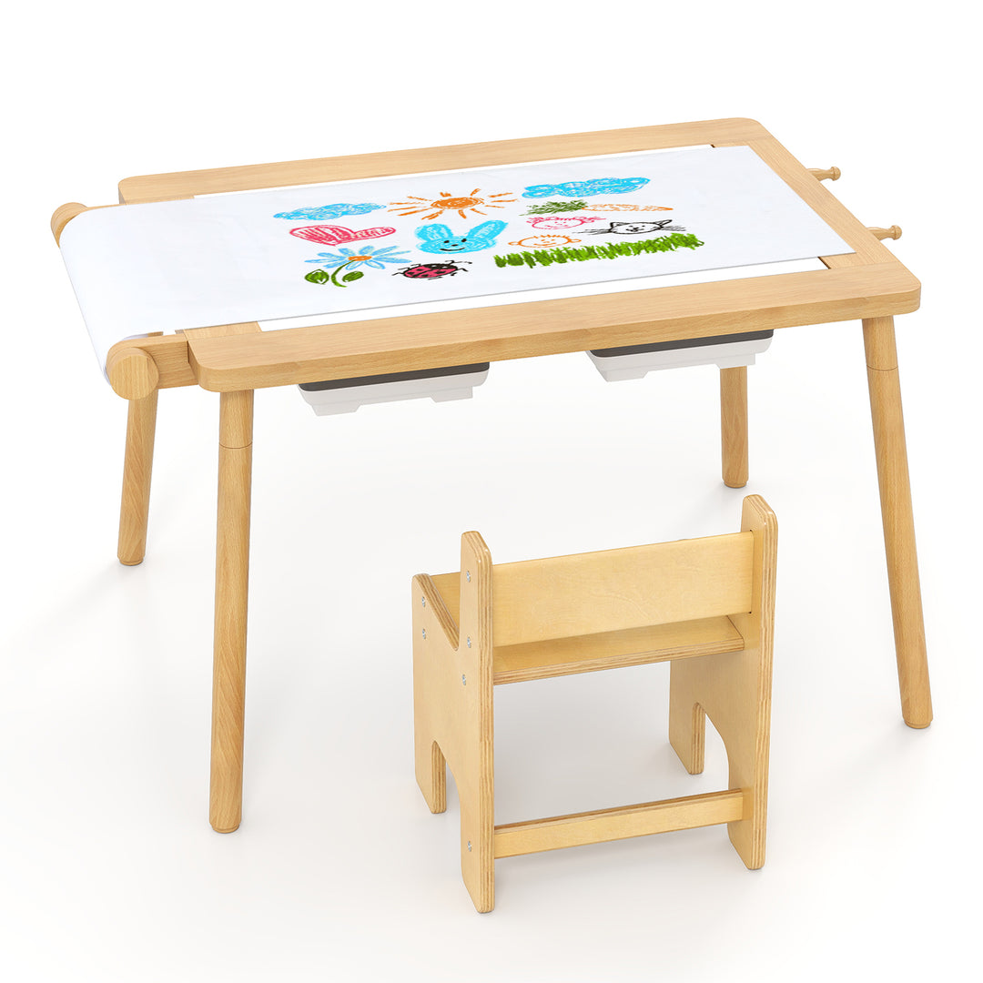 Sensory Table and Chair Set for Kids 2-8 with Foldable Bins-Natural