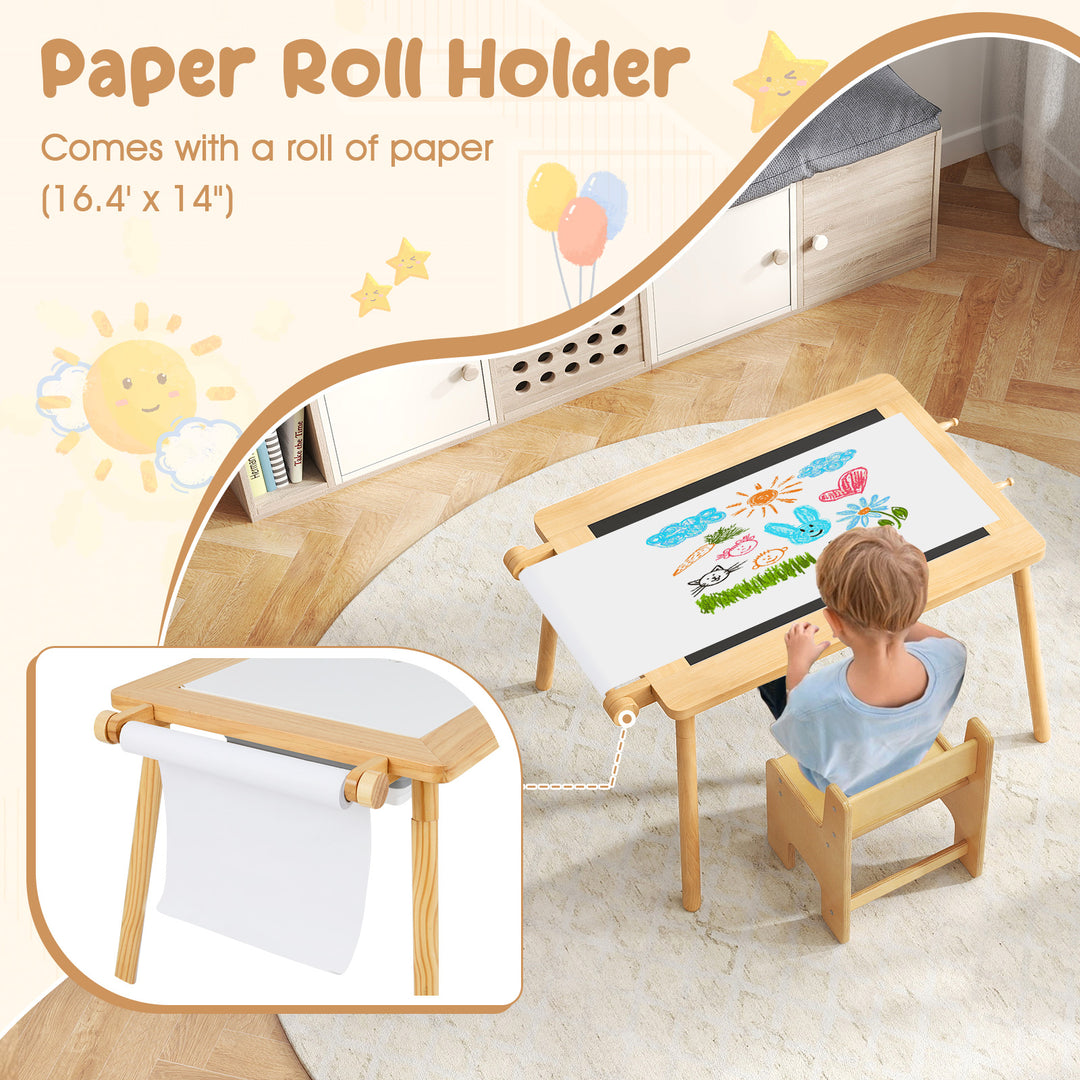 Sensory Table and Chair Set for Kids 2-8 with Foldable Bins-Natural
