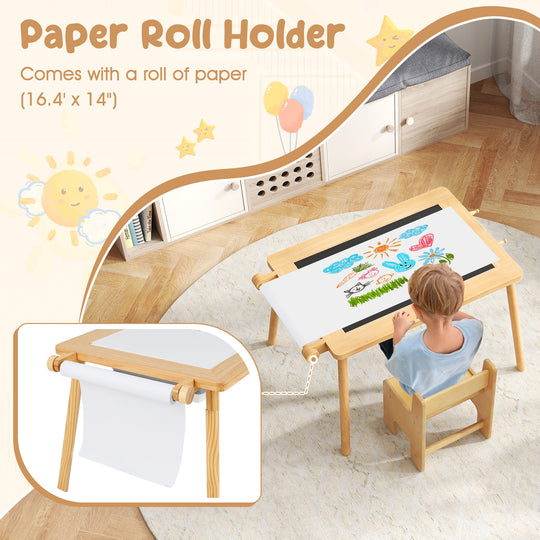 Sensory Table and Chair Set for Kids 2-8 with Foldable Bins-Natural