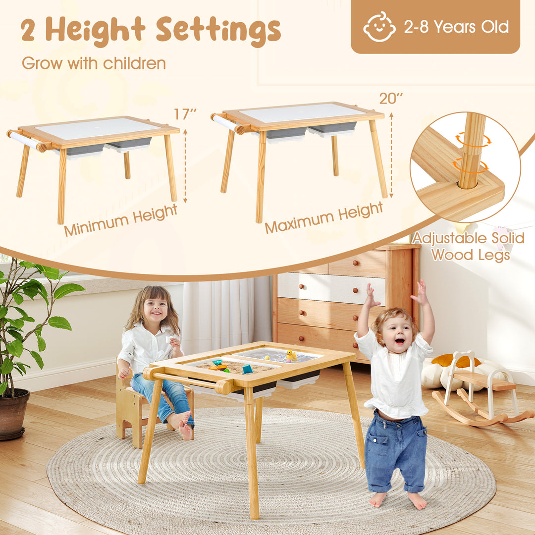 Sensory Table and Chair Set for Kids 2-8 with Foldable Bins-Natural
