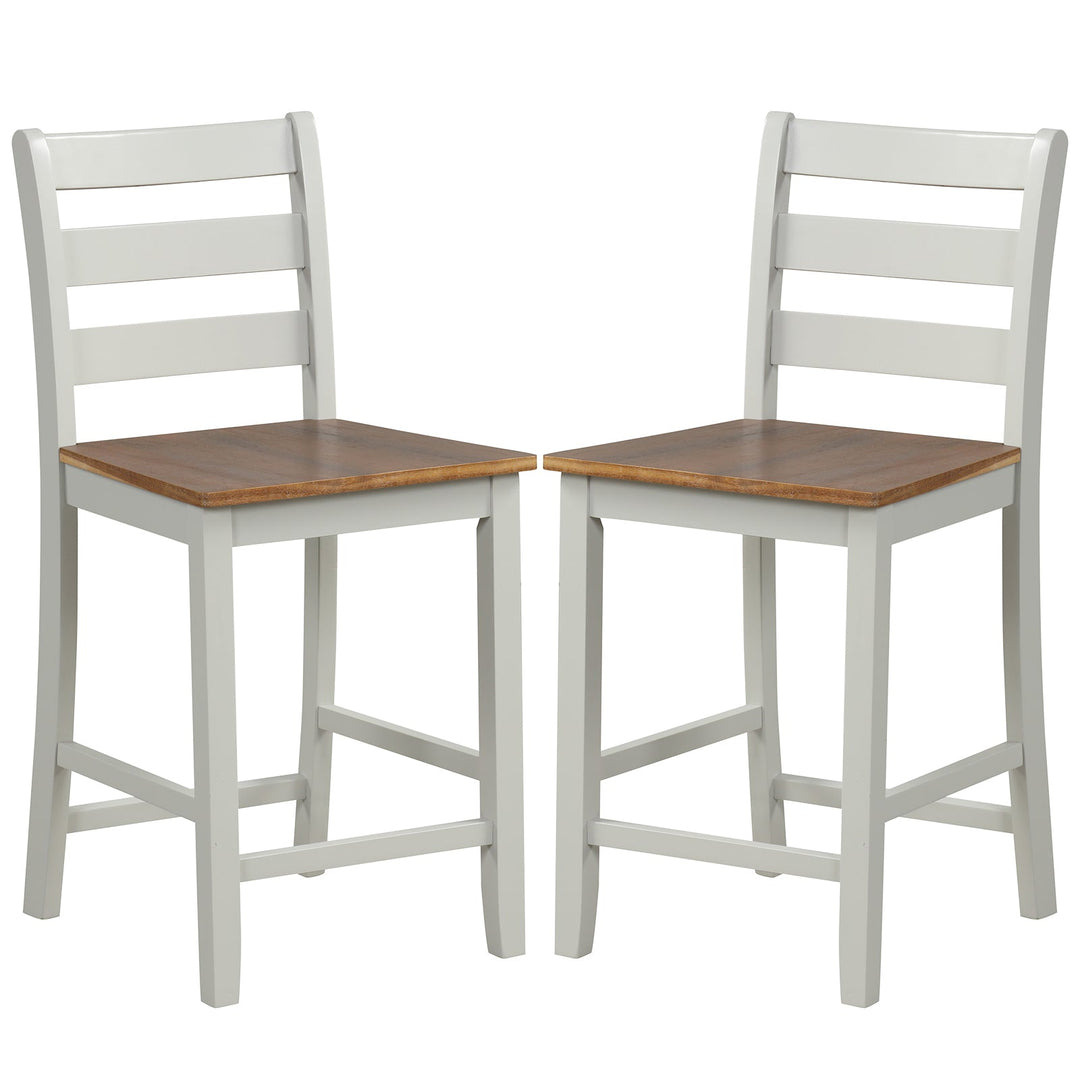 Set of 2 Counter Bar Stool with Inclined Backrest and Footrest-Gray