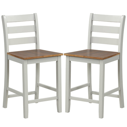 Set of 2 Counter Bar Stool with Inclined Backrest and Footrest-Gray
