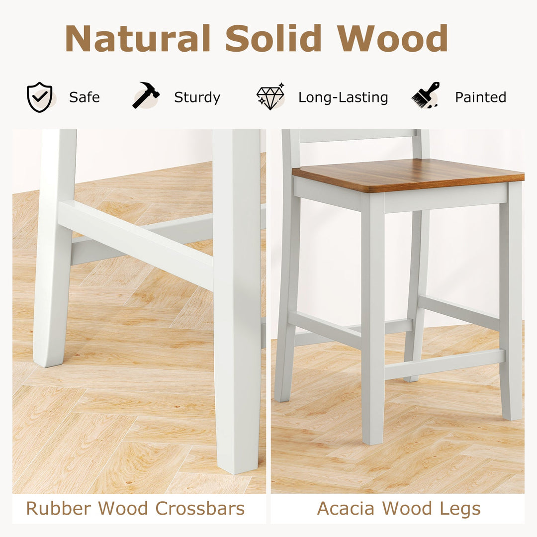 Set of 2 Counter Bar Stool with Inclined Backrest and Footrest-Gray