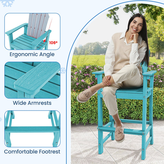 Set of 2 Counter Height Outdoor HDPE Bar Stool with Armrests and Footrest