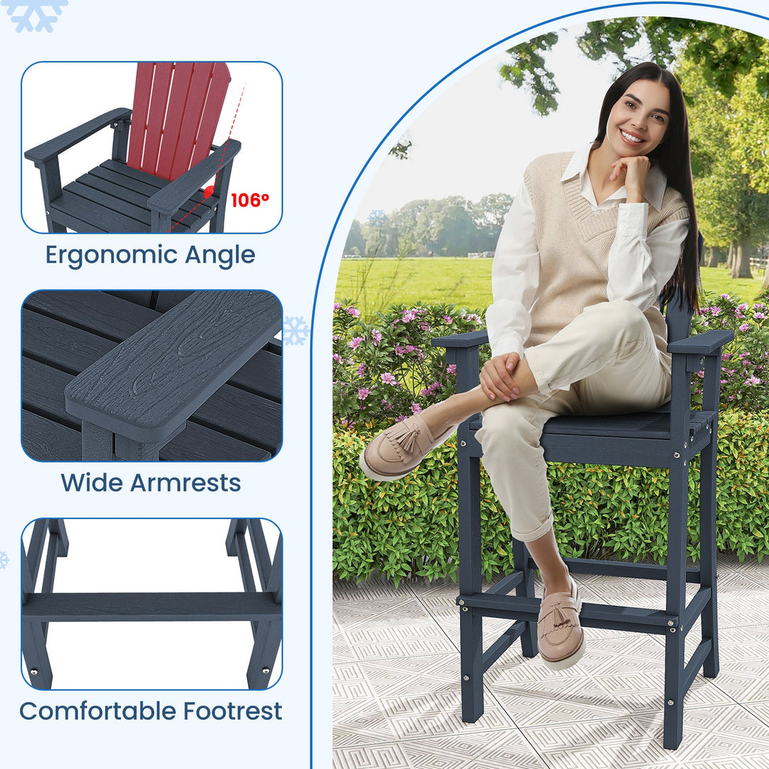 Set of 2 Counter Height Outdoor HDPE Bar Stool with Armrests and Footrest