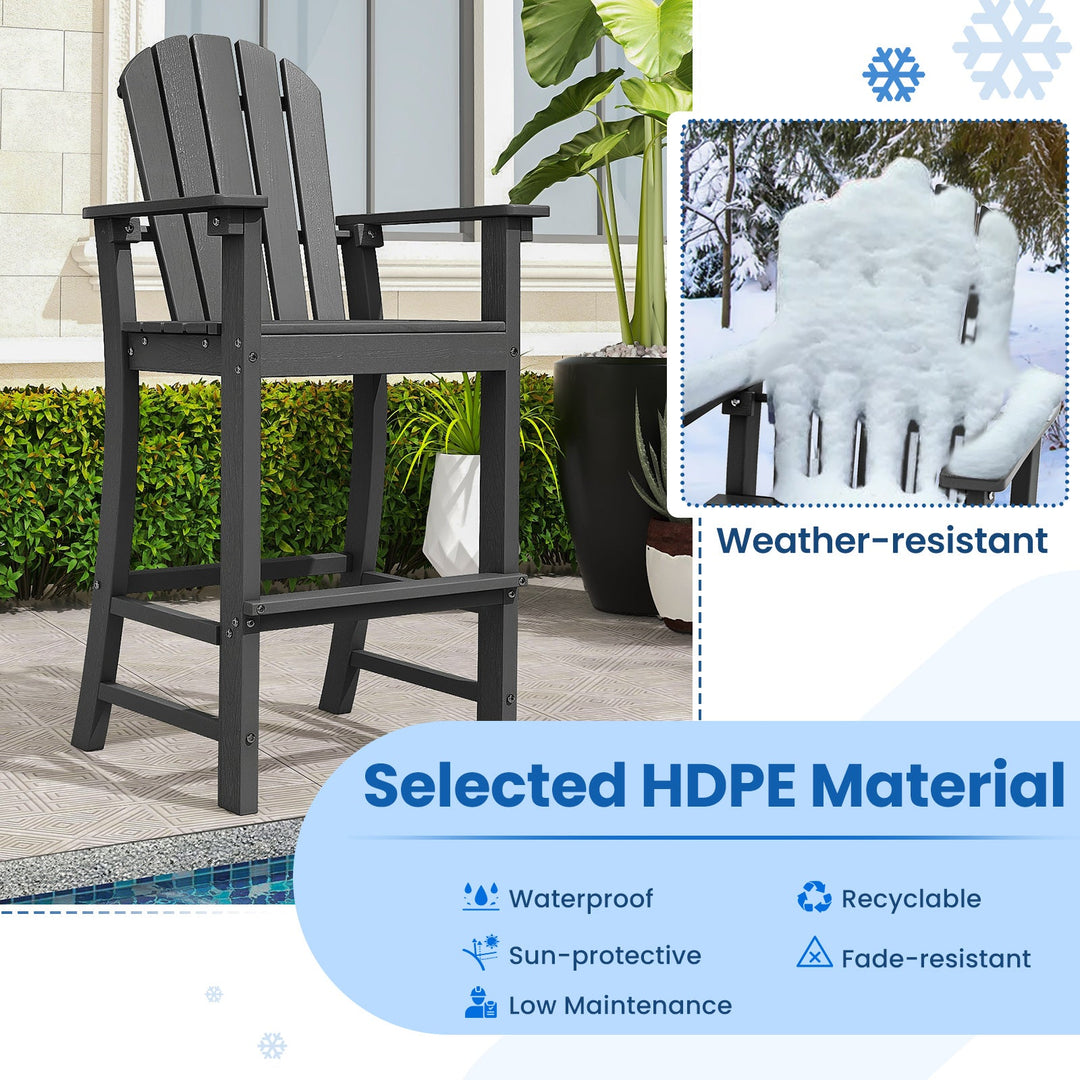 Set of 2 Counter Height Outdoor HDPE Bar Stool with Armrests and Footrest