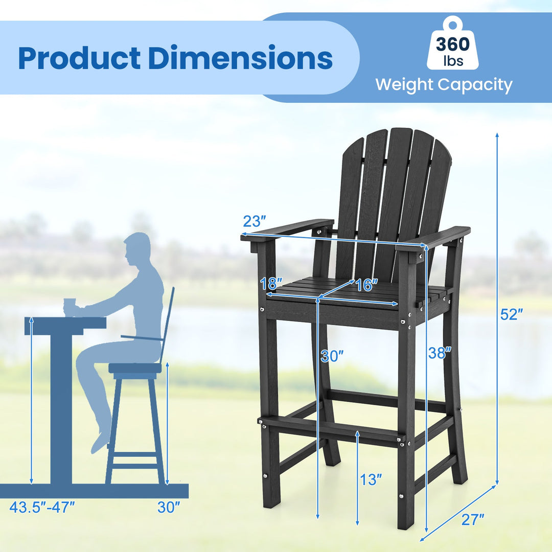 Set of 2 Counter Height Outdoor HDPE Bar Stool with Armrests and Footrest