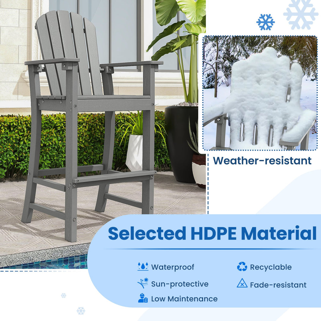 Set of 2 Counter Height Outdoor HDPE Bar Stool with Armrests and Footrest