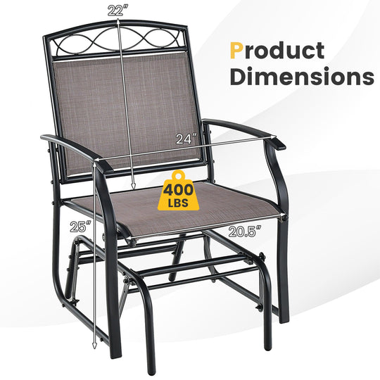 Set of 2 Outdoor Metal Glider Armchairs with Weather-resistant Fabric