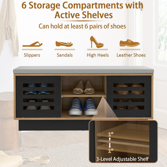 Shoe Bench with 6 Storage Compartments and 3 Adjustable Shelves