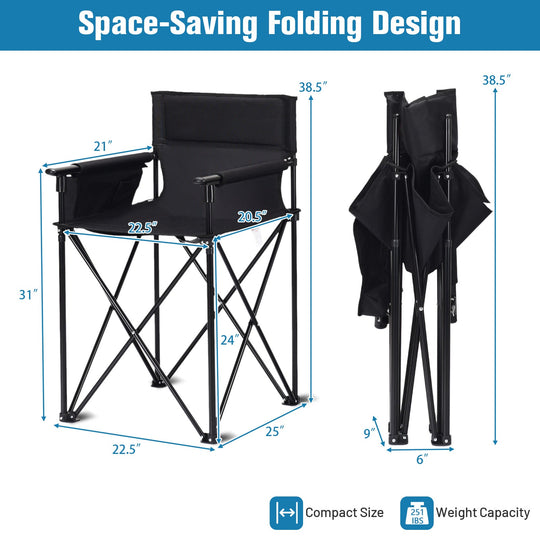 Portable 38 Inch Oversized High Camping Fishing Folding Chair