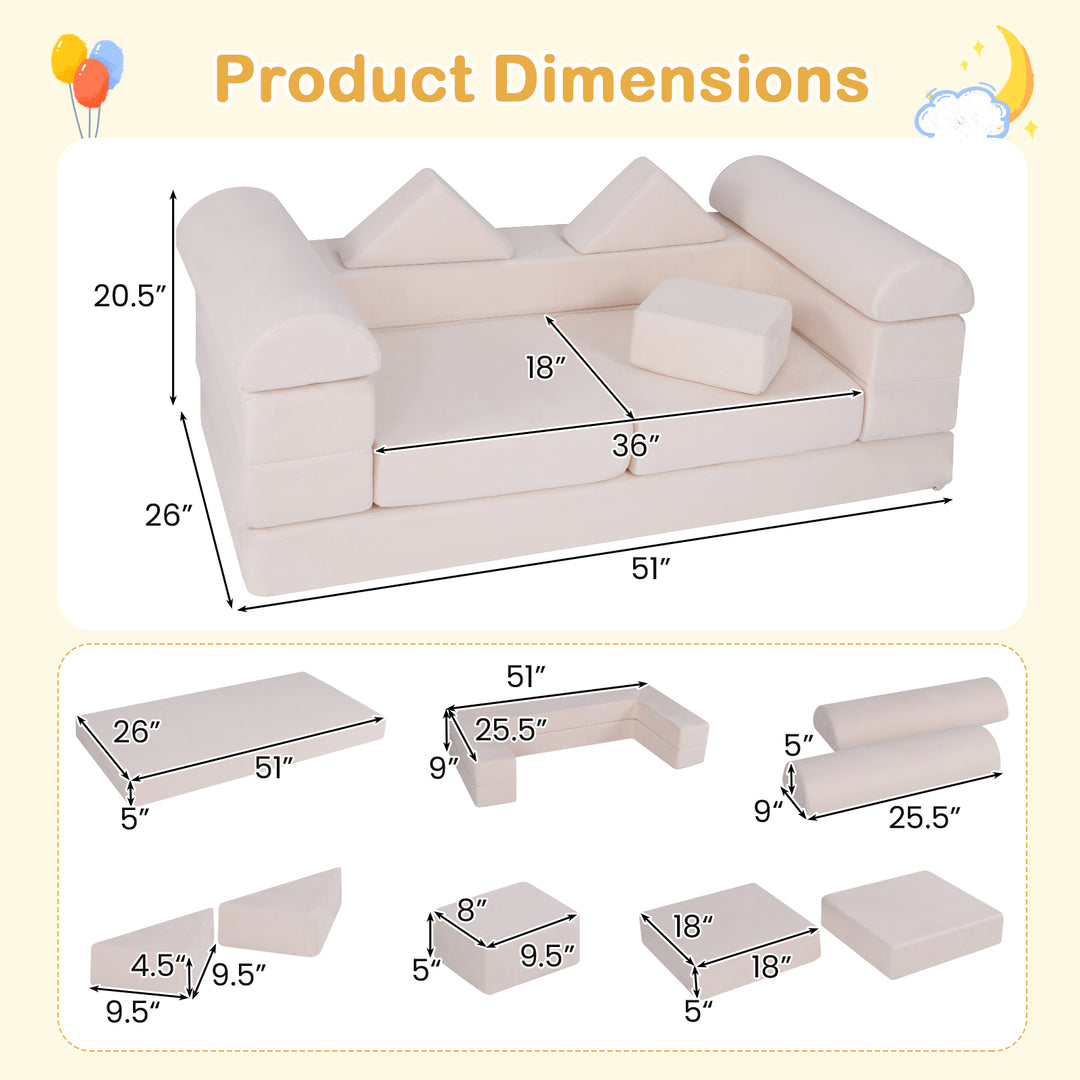 9-Piece Climb and Crawl Foam and Floor Playset with Breathable Suede Fabric-Beige
