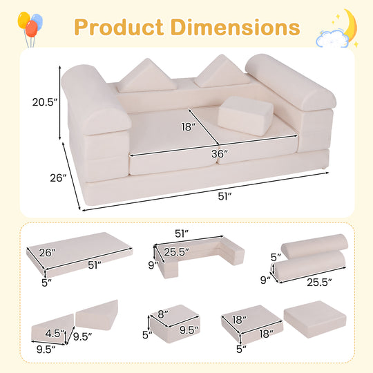 9-Piece Climb and Crawl Foam and Floor Playset with Breathable Suede Fabric-Beige