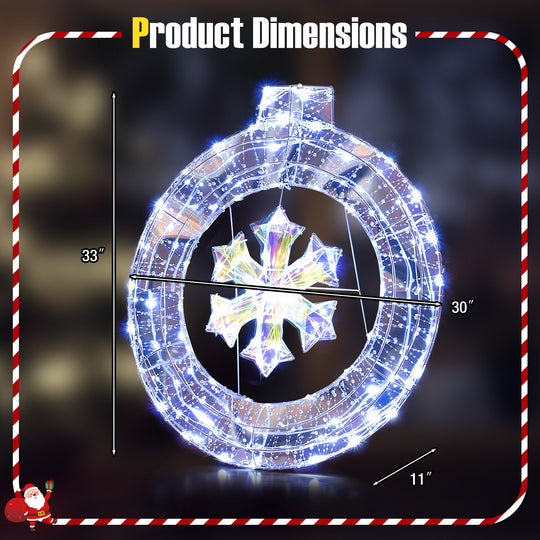 33 Inch Lighted Snowflake Wreath with Hanging Ring and Support Bracket