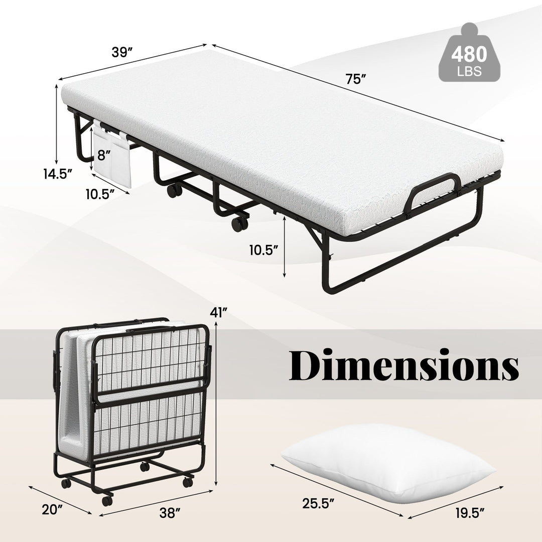 Folding Guest Bed with Memory Foam Mattress and Pillow