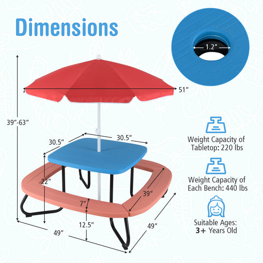 Toddler Outdoor Activity Table with Adjustable and Collapsible Umbrella-Blue