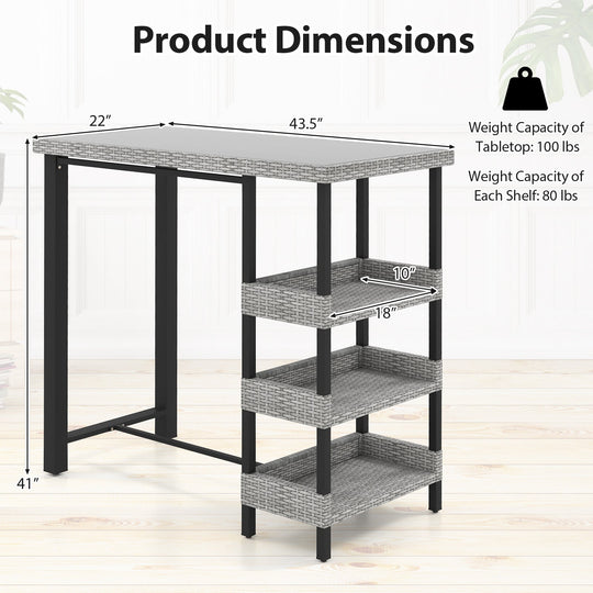 43.5 Inch Outdoor Bar Table with Tempered Glass Top