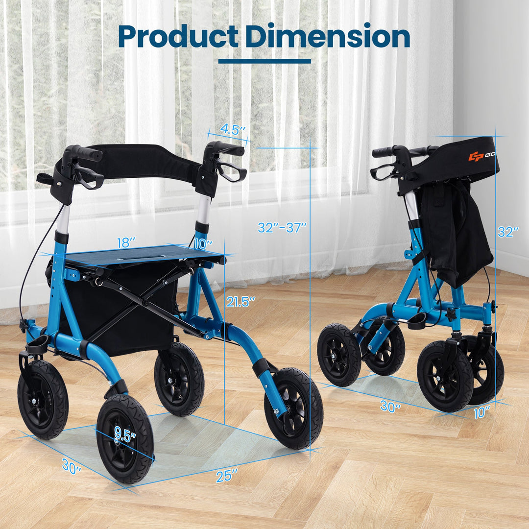 Height Adjustable Rollator Walker Foldable Rolling Walker with Seat for Seniors