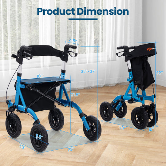 Height Adjustable Rollator Walker Foldable Rolling Walker with Seat for Seniors