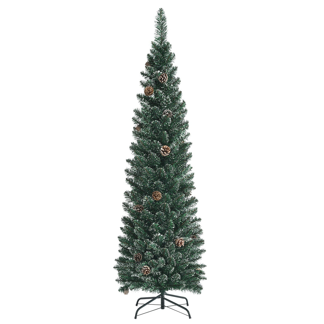 Snowy Artificial Pencil Christmas Tree with Pine Cones