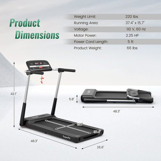 Foldable Treadmill with APP Control and LED Display 2.25 HP